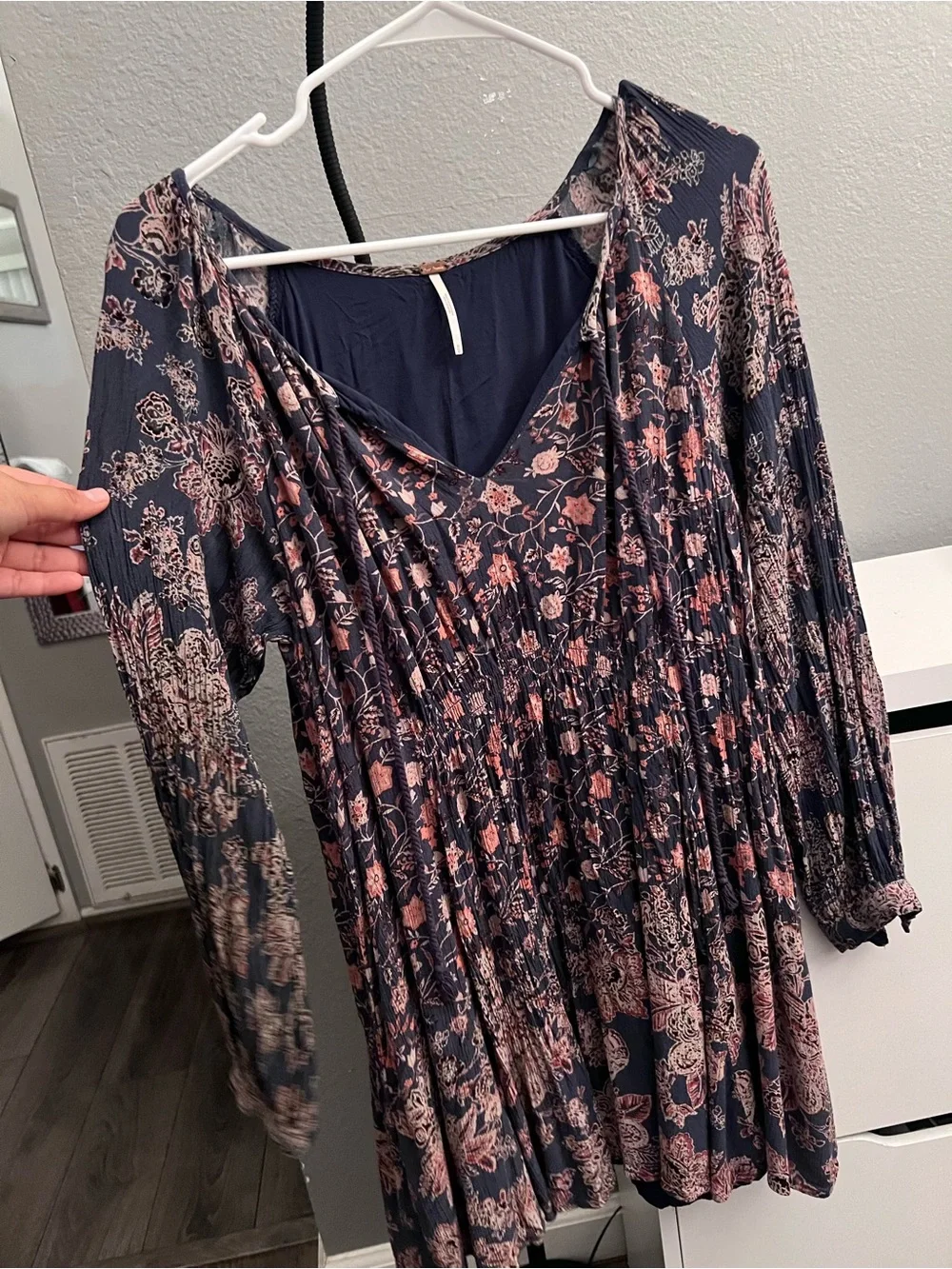 Free People Navy Floral Long-Sleeve Mini Dress